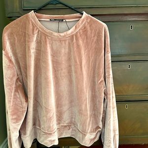 Zara velour sweatshirt, size large, rose champagne color